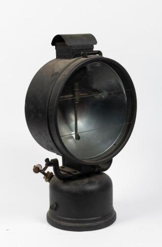LOCOMOTIVE LAMP: A very large and impressive c1940s Kerosene Tilley locomotive floodlight projector Model FL6, made in Hendon England. 67cm high.