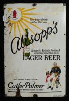 ALLSOPPS: A excellent pictorial enamel 'Allsopps' lager beer sign by Garnier enamellers London. Measures 50.5cm wide, 76cm high.