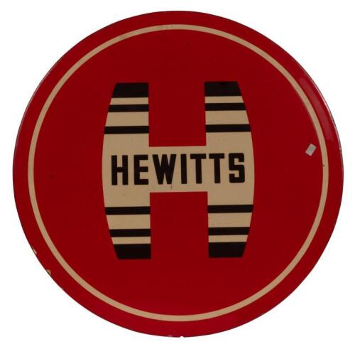 HEWITTS: A circular enamel sign for 'Hewitts' a English brewery, 43cm diameter.