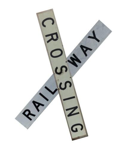 RAILWAY: A metal two piece Railway Crossing sign, measures 136cm high.