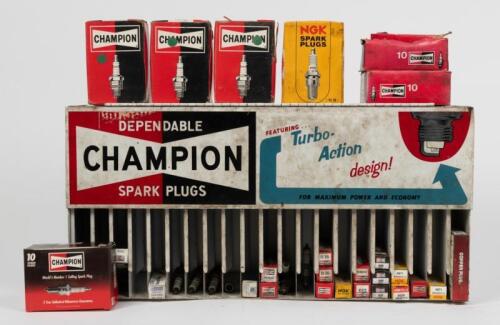 CHAMPION: A metal Champion spark plug wall holder cabinet with screen printed livery