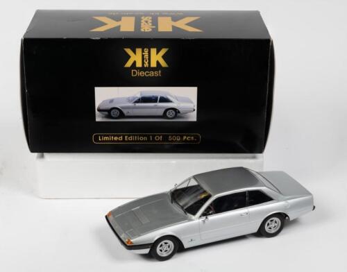 FERRARI: A limited edition 1:18 'KK Scale' 1972 Ferrari 365 GT4 2+2 finished in silver. Boxed.