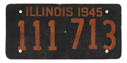 ILLINOIS: A original fibreboard Illinois 1945 license plate '111 713'
