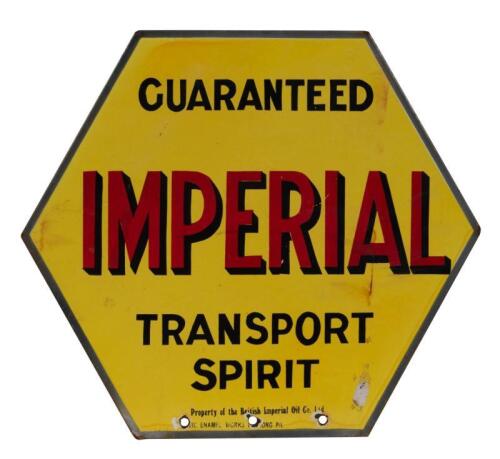 SHELL: A excellent original double sided Shell 'Imperial - Transport Spirit' enamel sign 39cm wide, 34.5cm high.