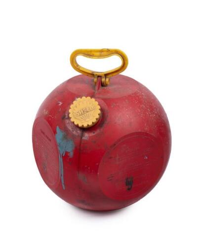 SHELL: A circa 1960s 2 gallon Shell round plastic jerry can, with raised Shell clamshell logo to cap