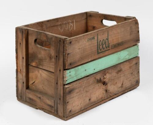 LEED: A wooden Leed Lemonade drinks crate, 'Drink Leed Lemonade' printed to both sides