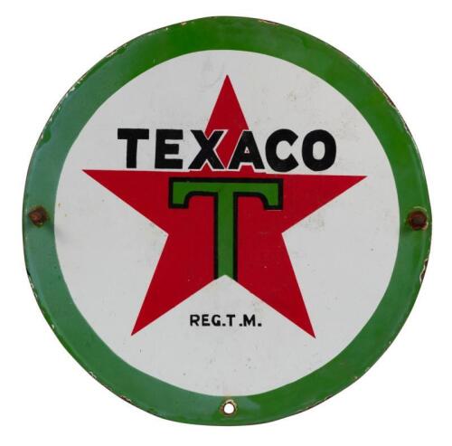 TEXACO: A original round double sided Texaco enamel sign, 30cm diameter.