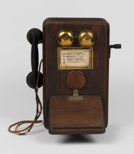 BRITISH ERICSSON: A vintage wall mount British Ericsson 235 MW magneto phone, as used by Victorian Railways, PMG and others