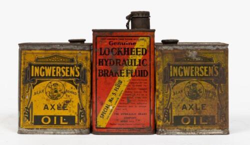 TINS: Three vintage tins including 'Lockheed' hydraulic brake fluid and two 'Ingwersen's' axle oil tins