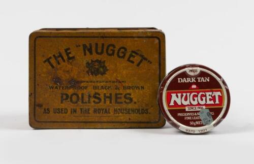 NUGGET: A vintage the 'Nugget' brown boot polish tin, with another small modern Nugget tin