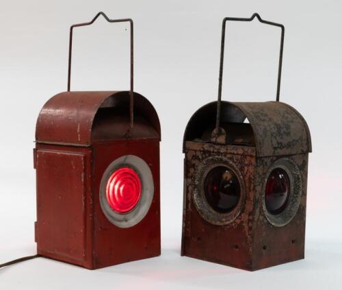 LAMPS: Two vintage hand held signal lamps, likely used by the railways