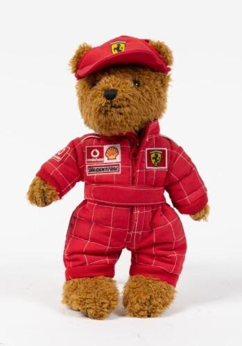 FERRARI: A Ferrari bear mascot in Ferrari attire race suit with 'Bridgestone' 'Shell' & 'Vodafone' sponsored patches circa 2000s