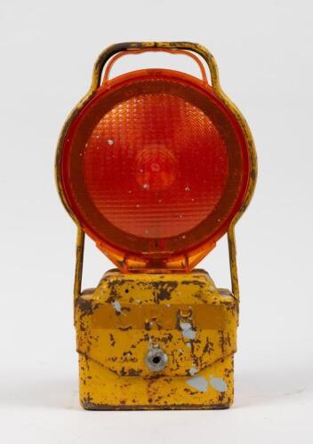 HAZARD LAMP: A vintage industrial art craft hazard lamp