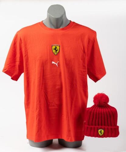 FERRARI: Two Ferrari clothing items including a new with tags Ferrari Puma t-shirt size XL, and a Ferrari beanie