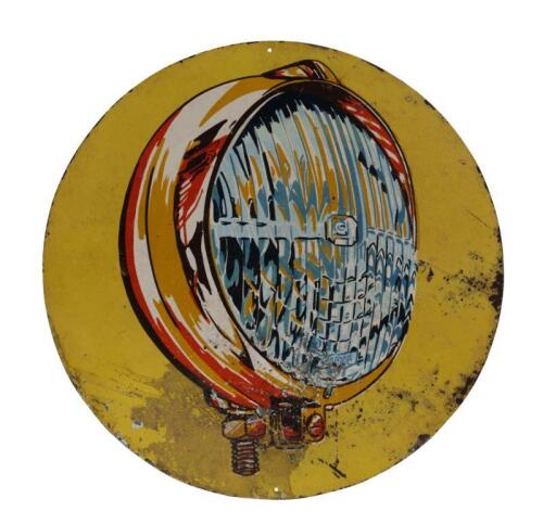 CIBIE: A interesting mid century round tin Cibie driving lights sign, screen printed 40cm diameter