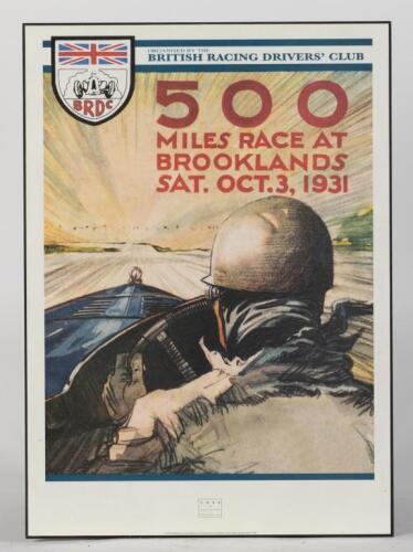 BRDC: A board mounted 'British Racing Drivers Club' 500 Miles Race at Brooklands 1931 reproducted poster by Coys of Kensington
