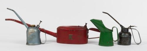 OILERS: A selection of oil related items including three handheld oilers and one later half pint jug painted in Castrol Wakefield livery