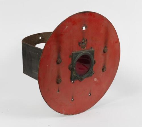 RAILWAY: A vintage red enamel railway signal light, 46cm diameter.