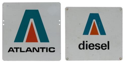 ATLANTIC: Two tin Atlantic petroleum signs including a large double sided sign and a small Atlantic Diesel sign, largest 59.5cm wide, 60cm high.