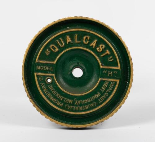 QUALCAST: A c1920-30s "Qualcast' Model 'H' cast wheel from a sidewheel lawnmower.