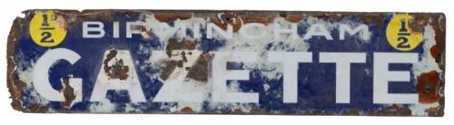 GAZETTE: A early Birmingham Gazette enamel sign, 51cm wide, 12cm high.