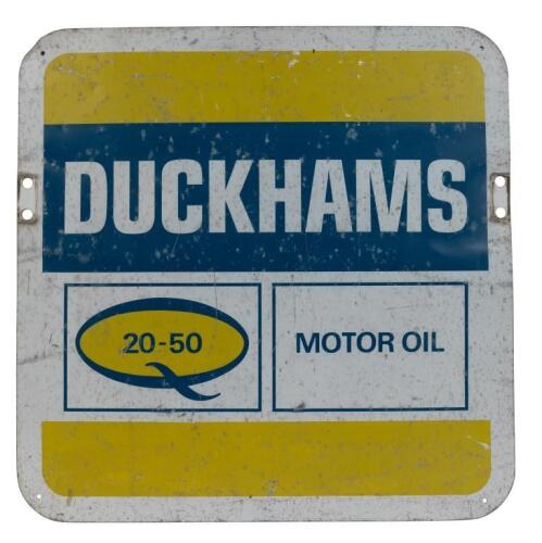 DUCKHAMS: A double sided screen printed Duckhams '20-50' Motor Oil tin sign, 60cm wide, 59.5cm high.