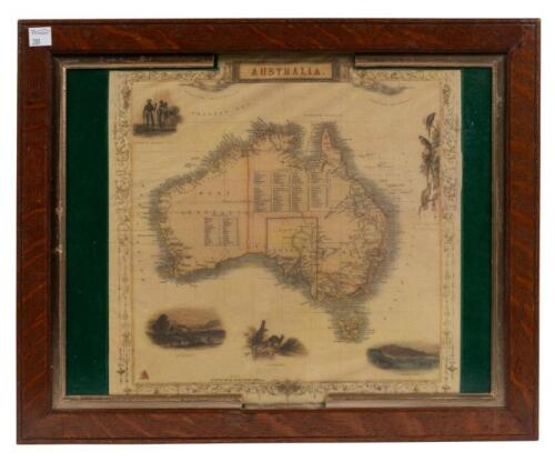 MAP: An interesting early Australian map by John Tails & Company, featuring illustration of Native Australian Felix, Kangaroo, & birds.