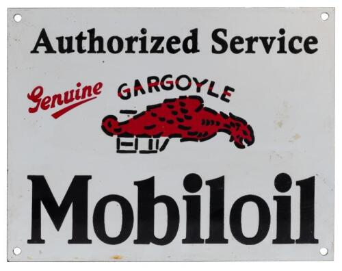 MOBILOIL: A high quality reproduction Mobiloil Gargoyle 'Authorized Service' enamel sign, 34.5cm wide, 27cm high