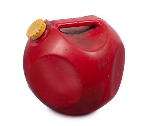SHELL: A c1960s Shell 2 gallon plastic round jerry can, with raised Shell clamshell logo to cap