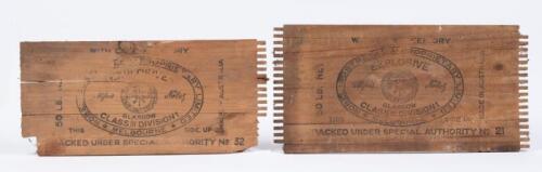 EXPLOSIVES:Two Alfred Nobels explosives wooden box ends