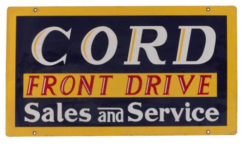 CORD: A Cord 'Front Drive Sales & Service' reproduction enamel sign, 34.5cm wide, 61cm high