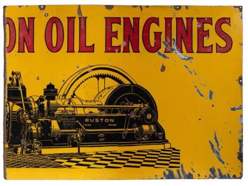 RUSTON: A large and scarce part enamel Ruston Oil Engines sign, measures 132cm wide, 94cm high