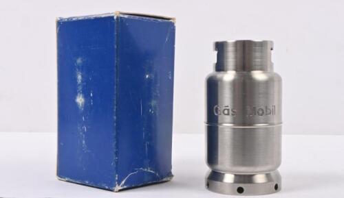 MOBIL: A steel 'Gas Mobil' gas bottle in the form of a desk piece