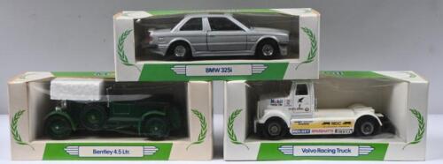 MOBIL: Three 1:43 scale CORGI models housed in 'Mobil Performance Car Collection' display boxes. Bentley 4.5 Ltr, BMW 325i & Volvo Racing Truck models