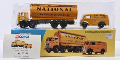 NATIONAL BENZOLE: A CORGI CLASSICS FODEN FG Cylindrical Tanker and J Van in 'NATIONAL' livery (31002)