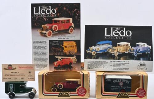 DIECAST MODELS: Three 1:43 scale Lledo 'DAYS GONE' and OXFORD DIECAST models. Lledo Rolls-Royce Phantom II in Ruby Anniversary livery & Limited Edition OXFORD DIECAST MODEL A in 'THE ROYAL HORTICULTURAL SOCIETY' livery (Model A008)