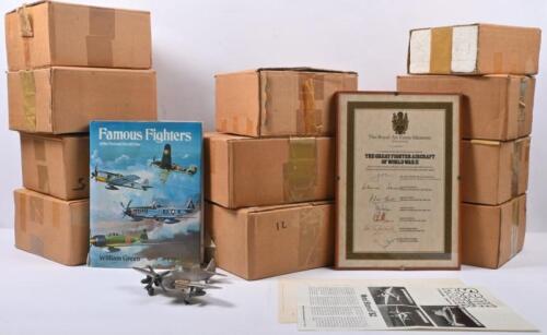 FIGHTER AIRCRAFT OF WWII: A full collection of twelve Danbury Mint 'THE GREAT FIGHTER AIRCRAFT OF WORLD WAR II' aircraft models. Signed 'The Royal Air Force Museum' certificate by World War II Aces including Douglas Bader