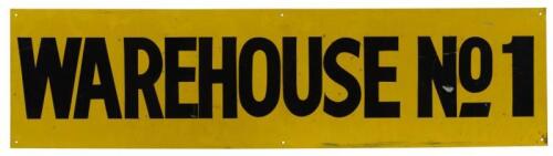 TIN SIGN: A long yellow 'Warehouse No.1' tin sign, 119.5cm wide, 30.5cm high