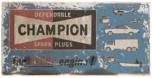 CHAMPION: A c1970s foam Champion 'For Every engine!' advertising sign, measures 120cm wide, 61cm high.
