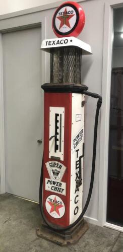 BOWSER: A c1930s 6-gallon gravity feed petrol bowser in Texaco Power Chief livery
