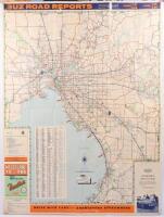 BROADBENTS: A c1950s large colour printed folding Broadbent's 'Offical Copyright Map No.182 - 'Melbourne To and Fro', featuring Mobil Oil Advertising, 73.5cm wide, 99cm high unfolded.&nbsp;