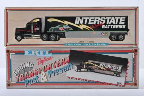 RACING TRANSPORTER: A LIMITED EDITION ERTL Replica RACING TRANSPORTER - 'Past & Present'. Transporter in 'INTERSTATE Racing BATTERIES' livery