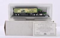 PETERBILT: A MATCHBOX 1:100 scale Peterbilt cab and trailer in 'HARLEY-DAVIDSON' livery (CCY02/HA-M). Featuring the original advertisement announcing the 1957 Harley-Davidson Sportster