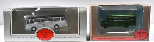 ENGLISH TRANSPORT: Two 1:76 scale Exclusive First Editions vintage bus models. Harrington Grenadier in 'Black and White' livery (12201) & Guy GS Special in 'LONDON TRANSPORT' livery (30509)