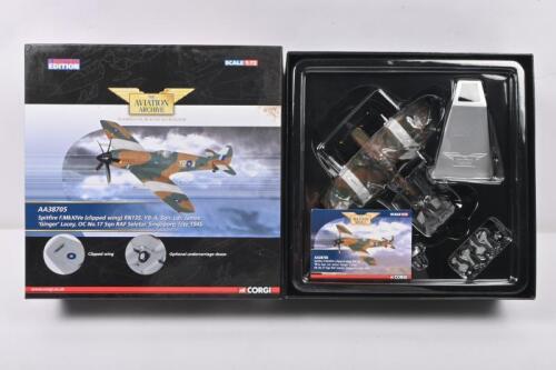 SPITFIRE: A Limited Edition CORGI 1:72 scale Spitfire F.MkXIVe (clipped wing) RN135, YB-A, (AA38705) - 'James 'Ginger' Lacey, OC No.17 Sqn RAF Seletar, Singapore, late 1945 - aircraft model. Numbered '0422' of 1200 worldwide