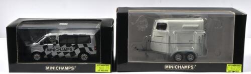 DIECAST MODELS: Two 1:43 scale MINICHAMPS models. 2003 VW T5 in 'MINICHAMPS' livery, 1 of 1,008 pcs & 2006 Boeckmann Horse Trailer