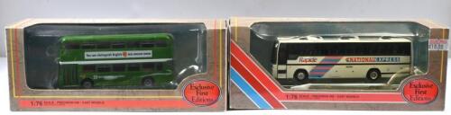 ENGLISH BUS: Two 1:76 scale Exclusive First Editions bus models. Alexander Fleetline (24203) in 'MAIDSTONE & DISTRICT' livery & Plaxton Paramount 3500 (26704) in 'NATIONAL EXPRESS' livery