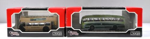 English Buses: Two Limited Edition Corgi 'The Original Omnibus Company' 1:76 Scale Models. Bristol Lodekka Fs Open Top Bus In 'Southdown B H & D' Livery & Burlingham Seagull Bus In King Alfred Motor Services Livery