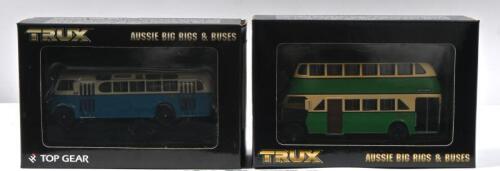 LEYLAND: Two 1:76 scale TRUX 'AUSSIE BIG RIGS & BUSES' AEC bus models. 1950 AEC REGENT 111 (TX6D) & 1952 AEC REGAL Mark III SINGLE DECK BUS (TX18B) in Sydney, Route 308 St Peters Station livery