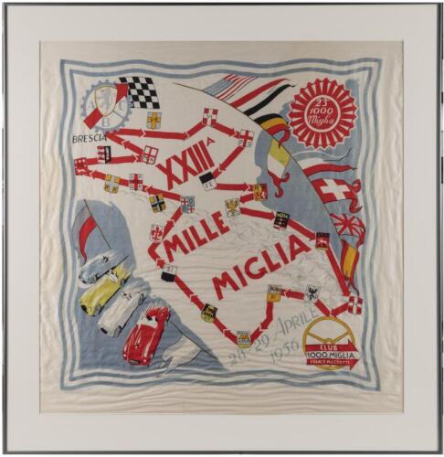 MILLE MIGLIA: A rare 28 - 29 Aprile 1956 CLUB 1000 MIGLIA FRANCO MARZOTTI&nbsp;mounted silk scarf for the 23rd 1000 Miglia [Location: Melbourne]